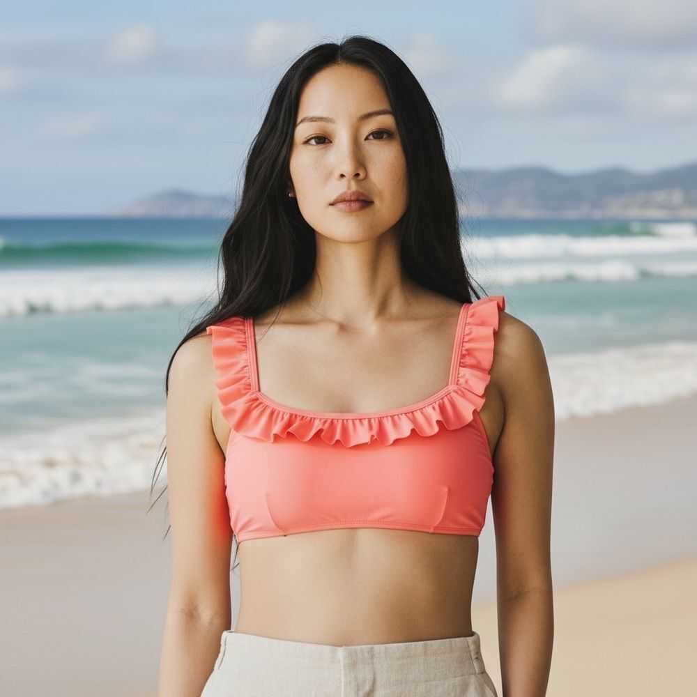 ‎Ruffle strap padded bikini top